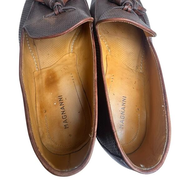 Magnanni Perforated Tassel Loafers Mens Sz 12 Brown Leather Spain SlipOn Preppy - Picture 9 of 16